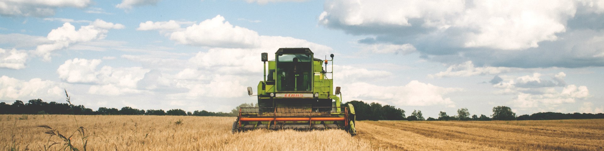 Combine harvester working in a wheat field covered by farm insurance