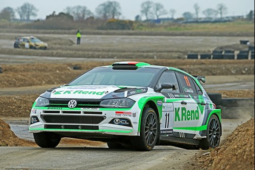 aaron mclaughlin in a green and white VW rally car at this weekends rally event